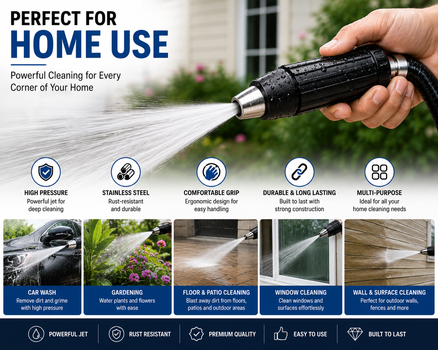 High Pressure Water Spray Nozzle – Stainless Steel Car Wash Hose