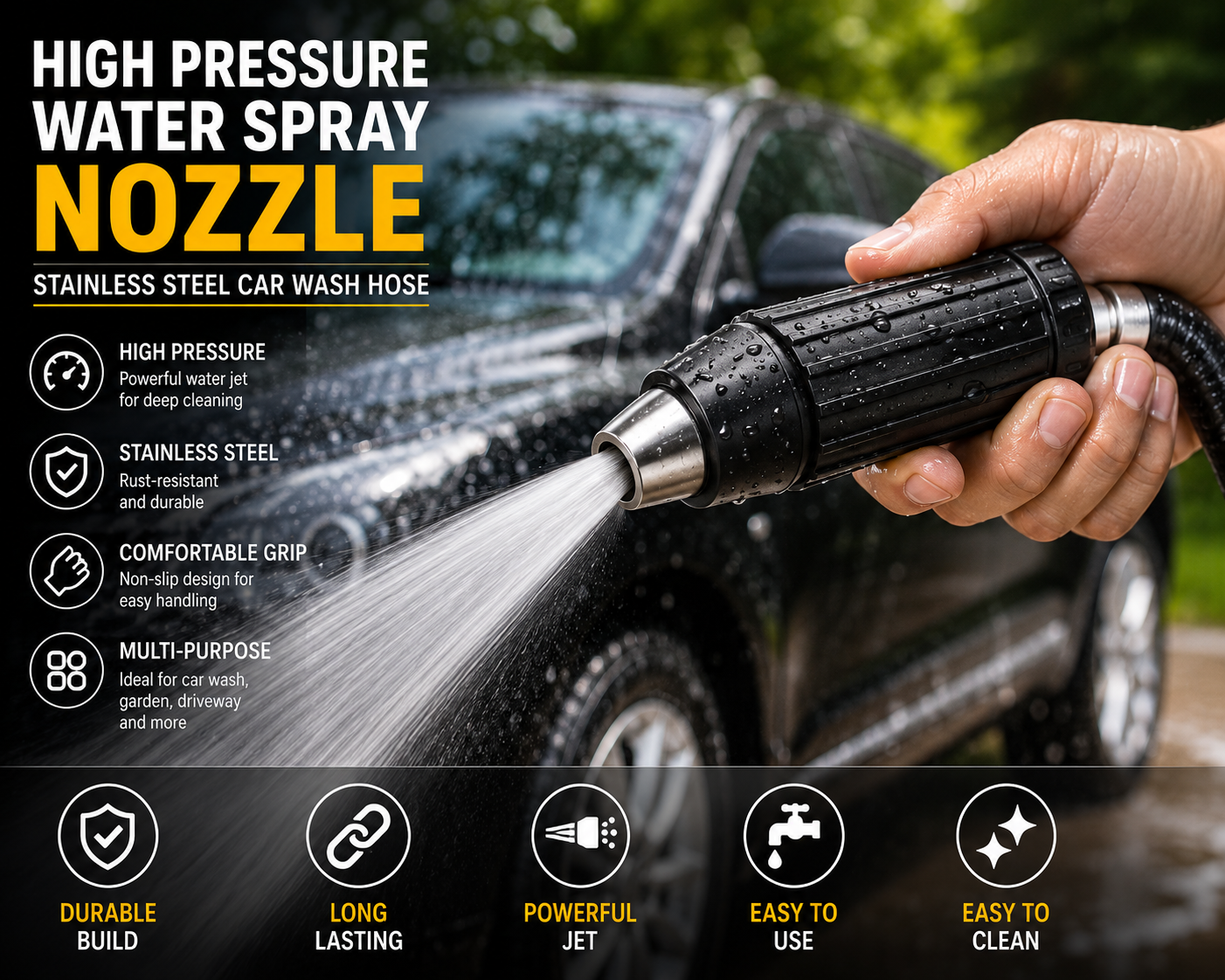 High Pressure Water Spray Nozzle – Stainless Steel Car Wash Hose