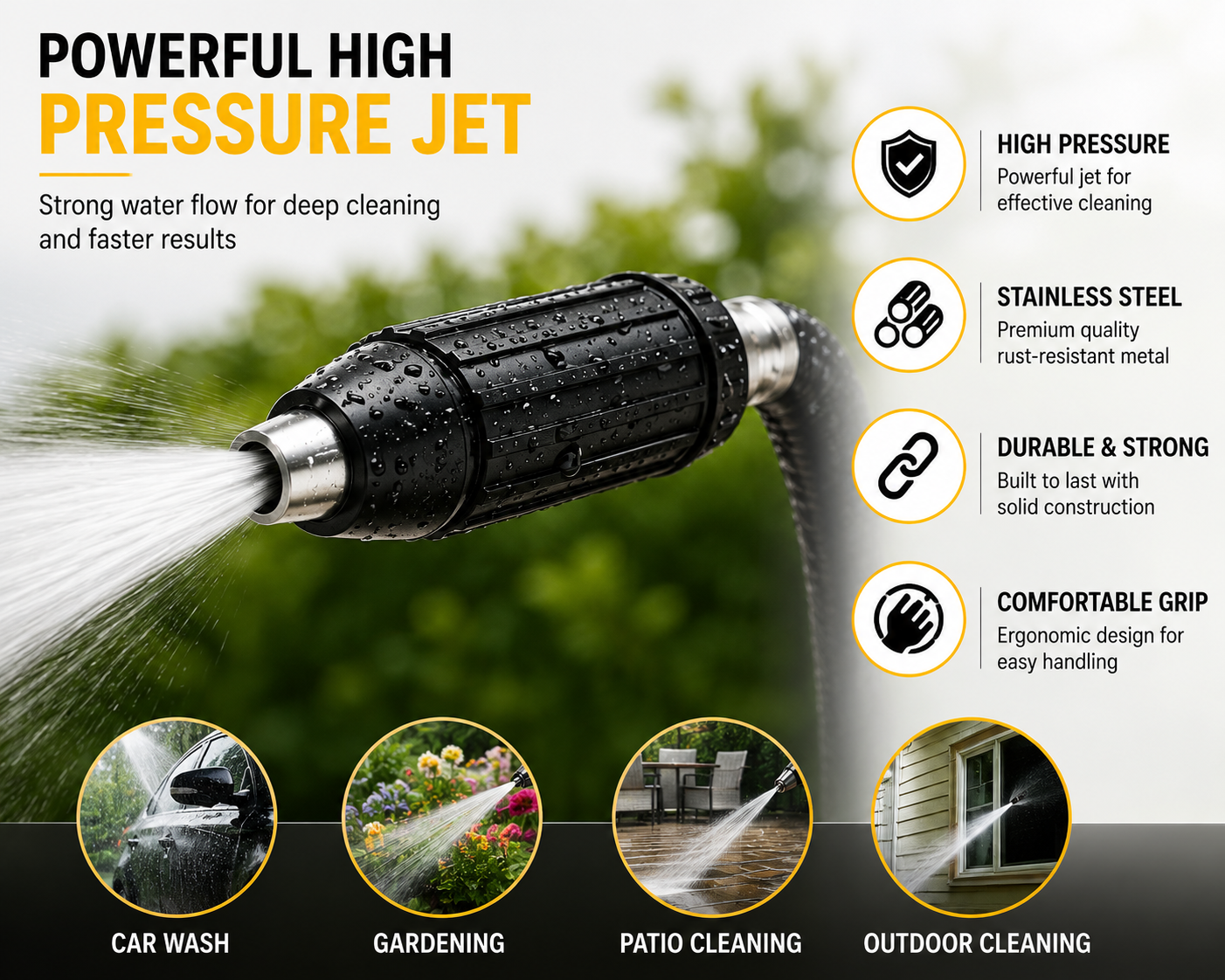High Pressure Water Spray Nozzle – Stainless Steel Car Wash Hose